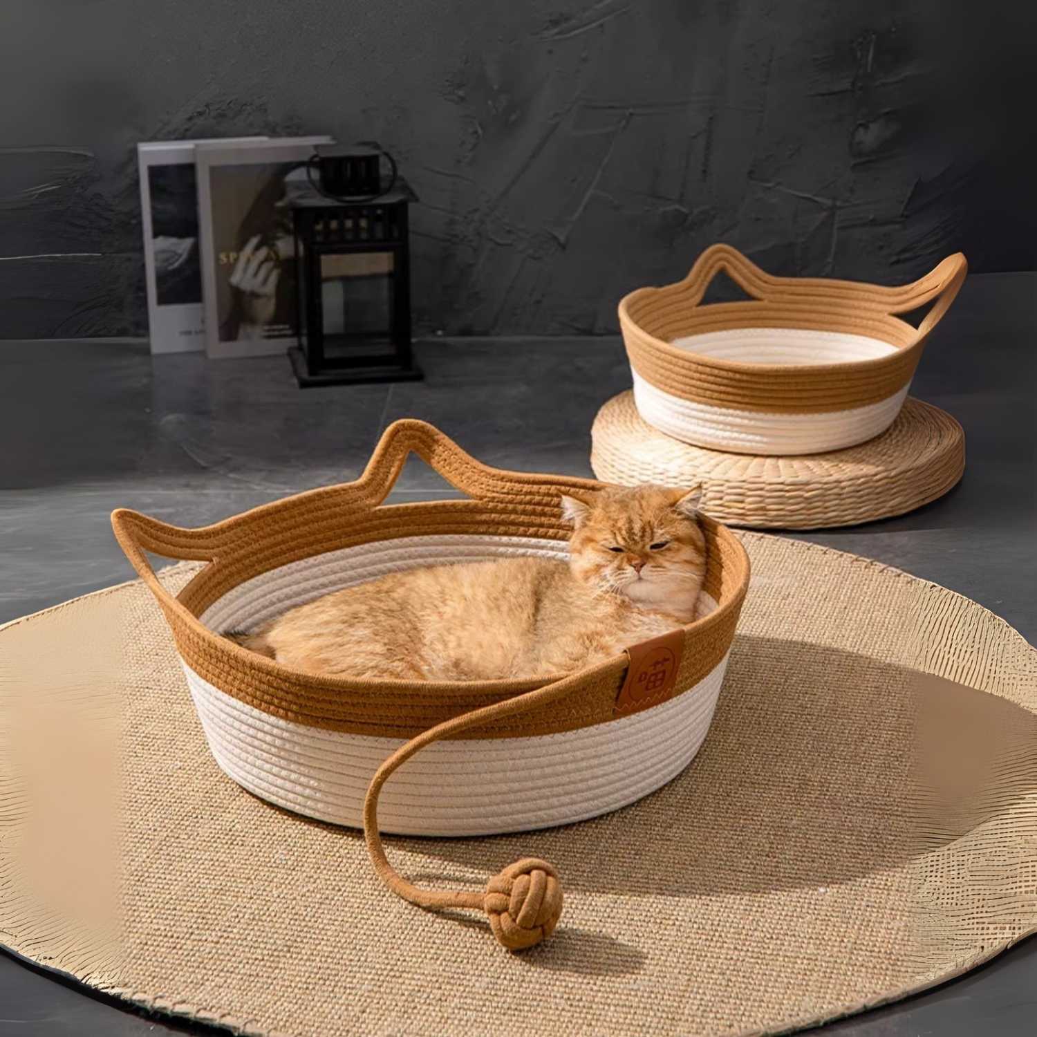 Krabmand Rattan Kat kattenmand met kat liggend